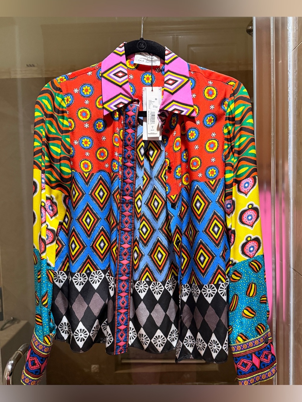 Alice + Olivia Multicolor Geometric & Floral Print Button-Down Shirt